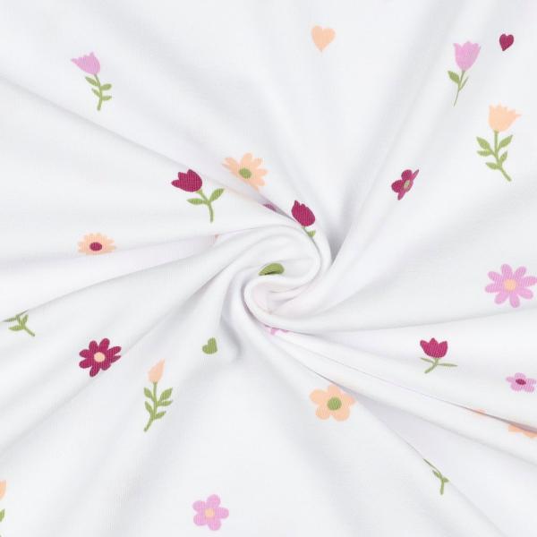 Baumwolljersey kl. Blüten auf weiß
